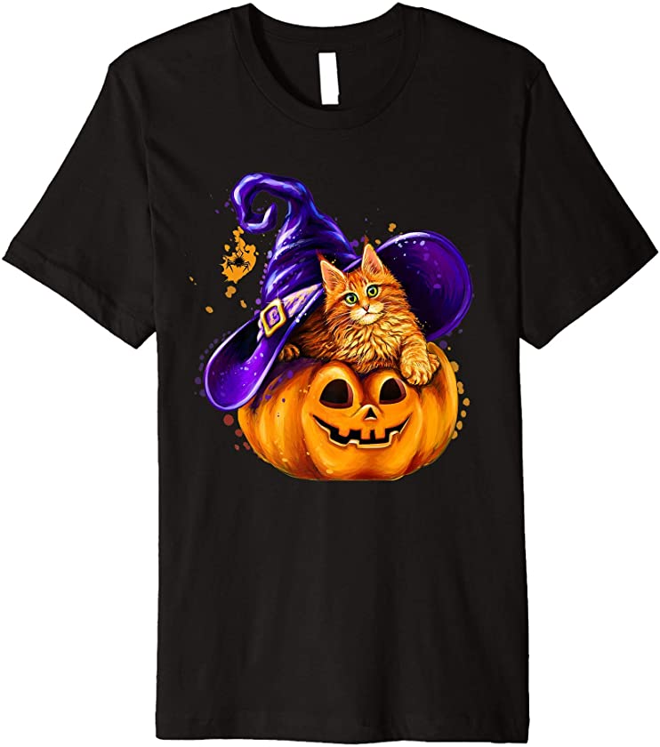 Cute Pumpkin Cat Halloween for Kitten lovers kids and adults Premium T-Shirt