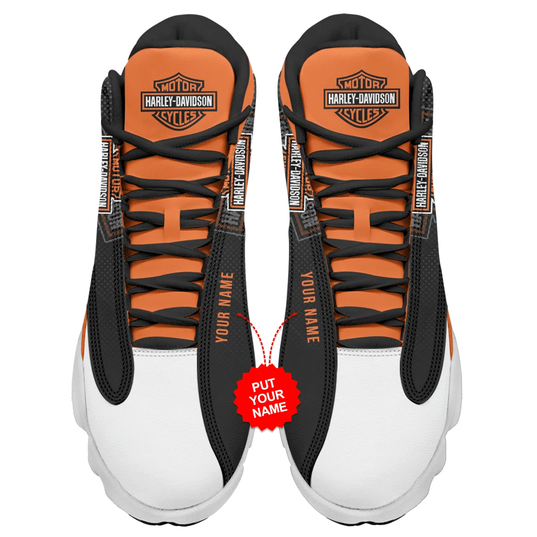 Harley Davidson Orange And Black Themed Personalized Air Jordan 13 Printing Shoes Sneaker
