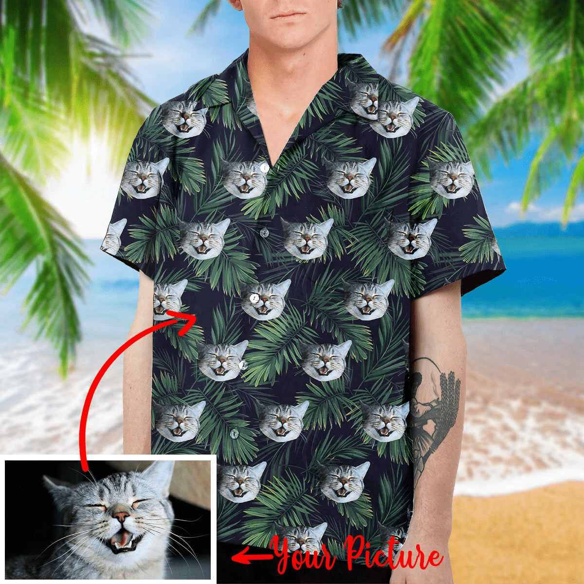 Buy Custom Hawaii Aloha Shirts Tropical Cat With Photo Ha63344