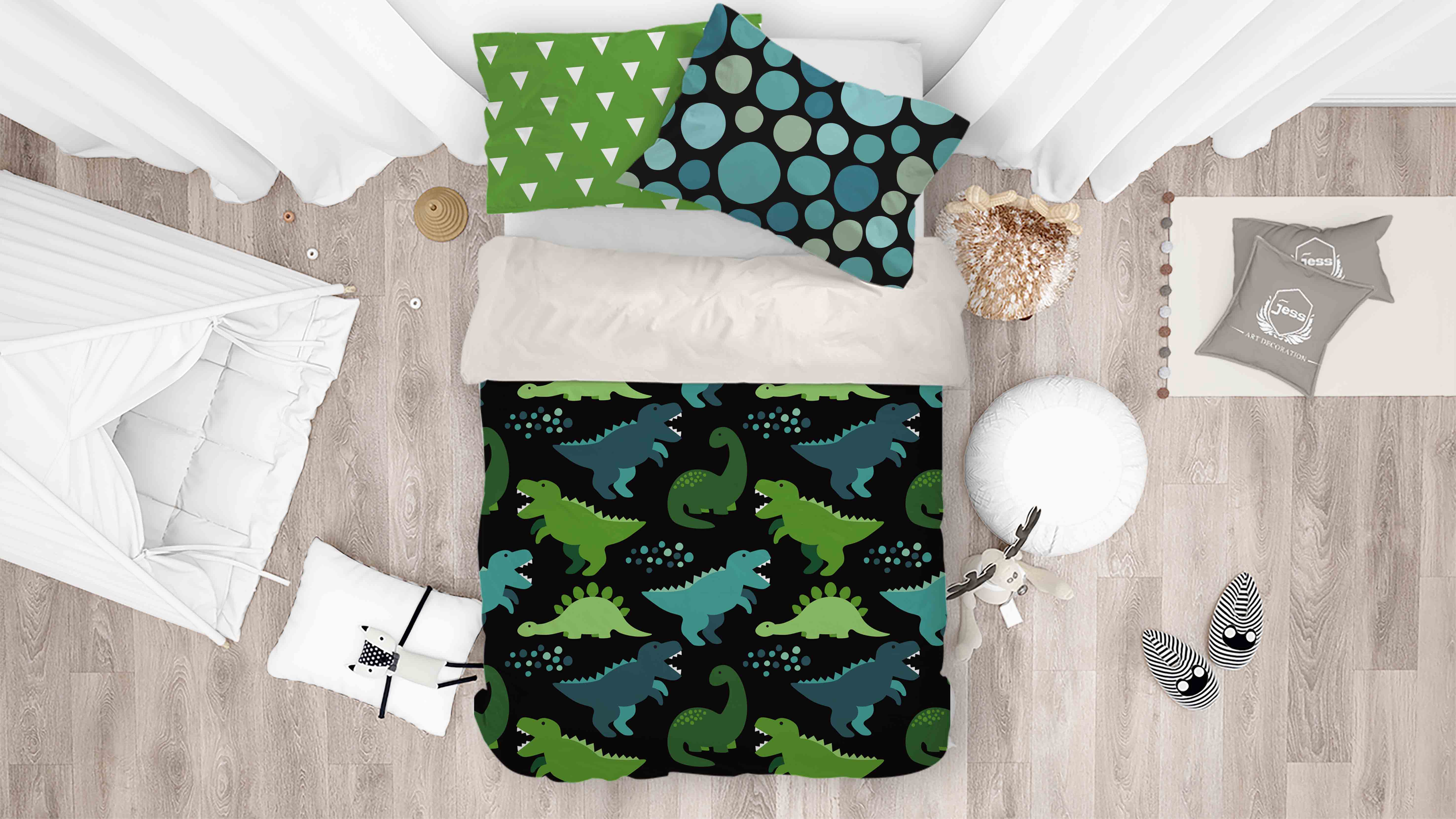 3D Green Cartoon Dinosaur Pattern Quilt Cover Set Bedding Set Pillowcases  29