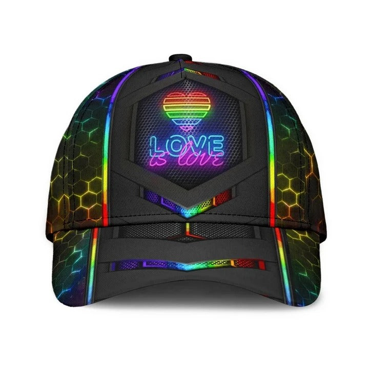 Gay Pride Baseball 3D Cap, Lgbt Neon Hexagon Printing Classic Cap Hat, Lesbian Pride Accessories