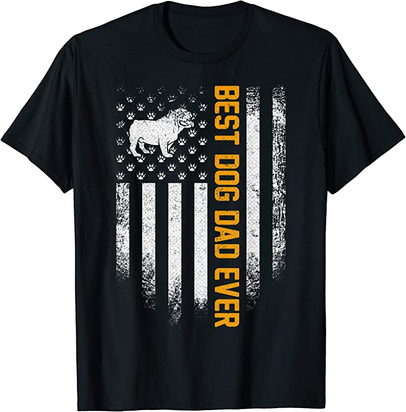 Vintage USA Best English Bulldog Dad Ever American Flag Gift T-Shirt