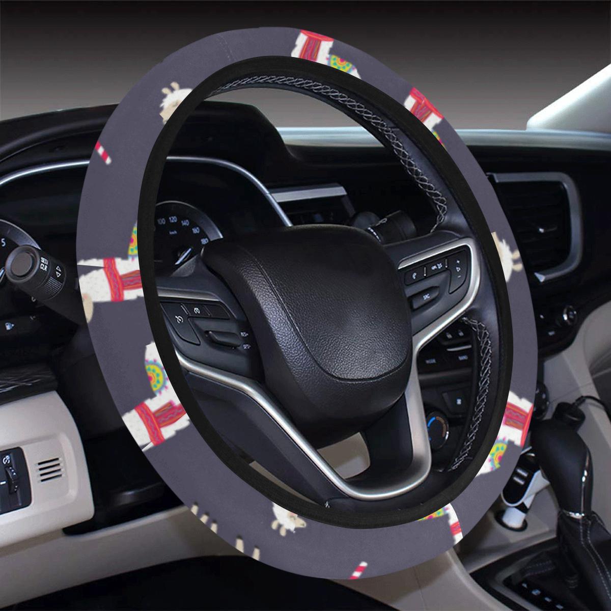 Llama With Candy Cane Themed Print Steering Wheel Cover With Elastic Edge