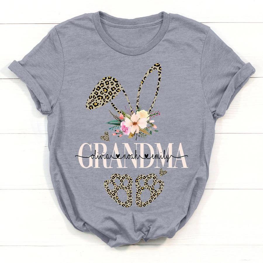 Apayprint – Grandma, Nana, MiMi,  Gigi- Bunny, Grandkid’s Name | Personalized T-Shirt, S – 5XL, White Grey Pink Blue Black