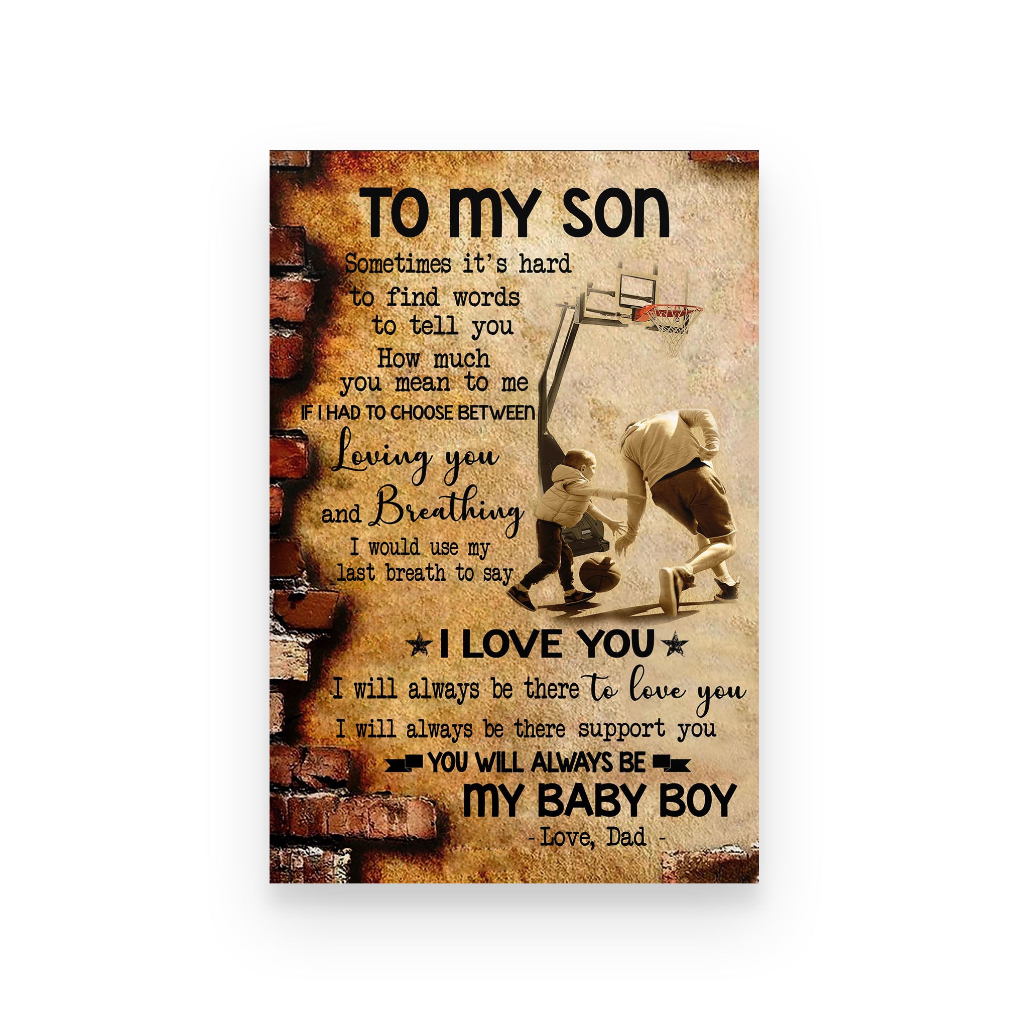 basketball poster dad to son i love you