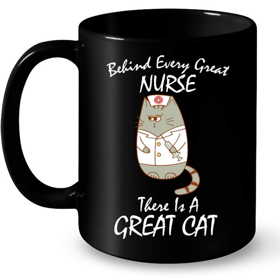 Behind Every Great Nurse There Is A Great Cat Kitten Lover – Full-Wrap Coffee Black Mug