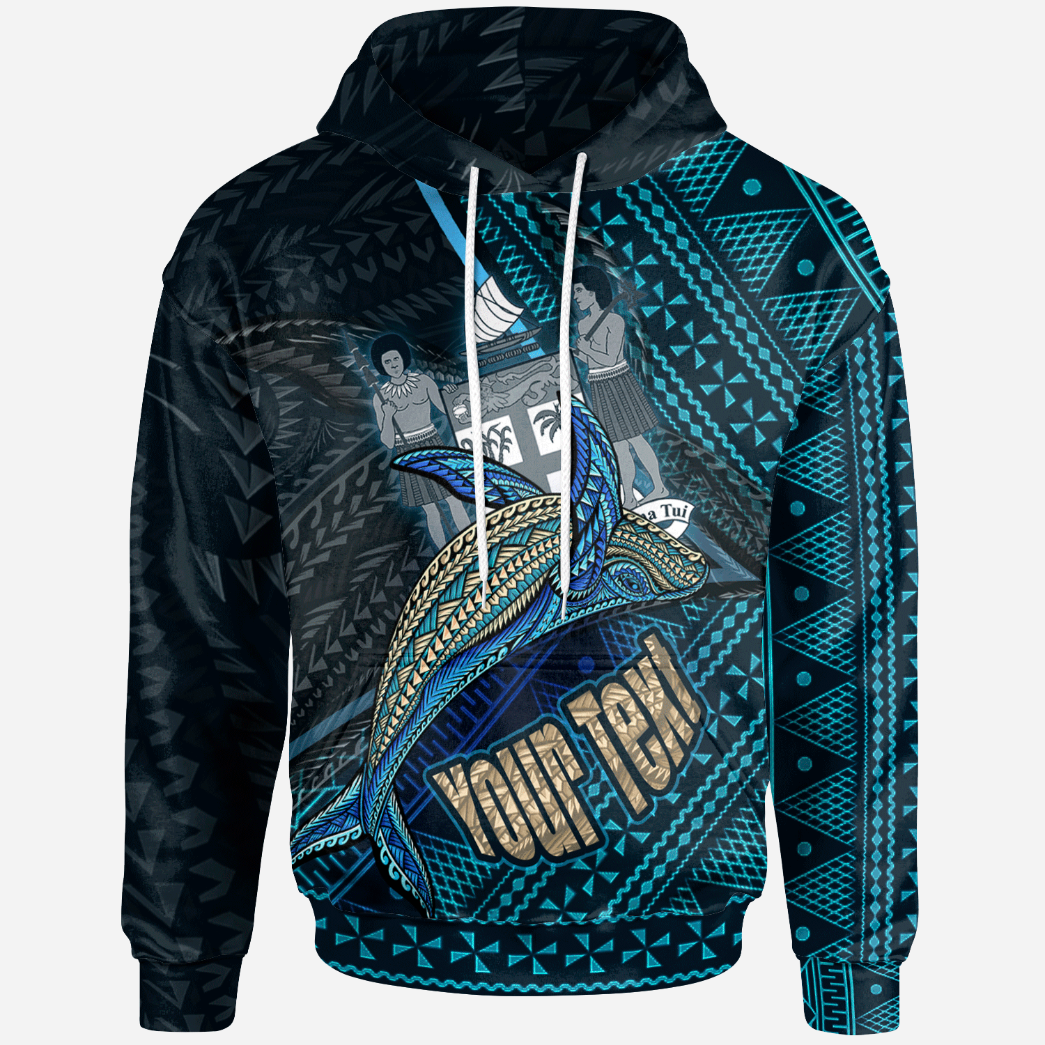 Fiji Hoodie – Custom Seal Fiji With Blue Whale – Pacific Print Hoodie