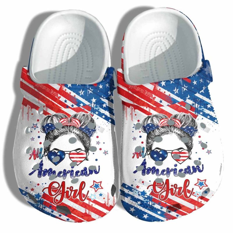 All American Girl America Flag Shoes Gift Women – Messy Bun Girl Party 4Th Of July Shoes Birthday Day Gift