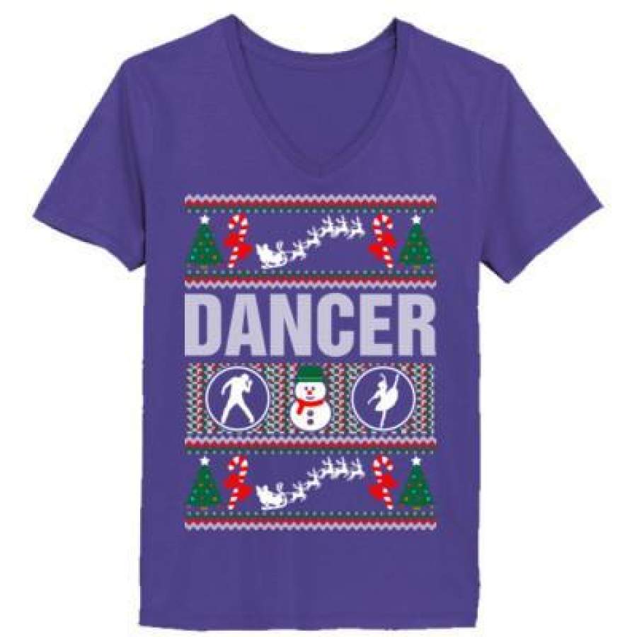 AGR Dancer Ugly Christmas Sweater – Ladies’ V-Neck T-Shirt