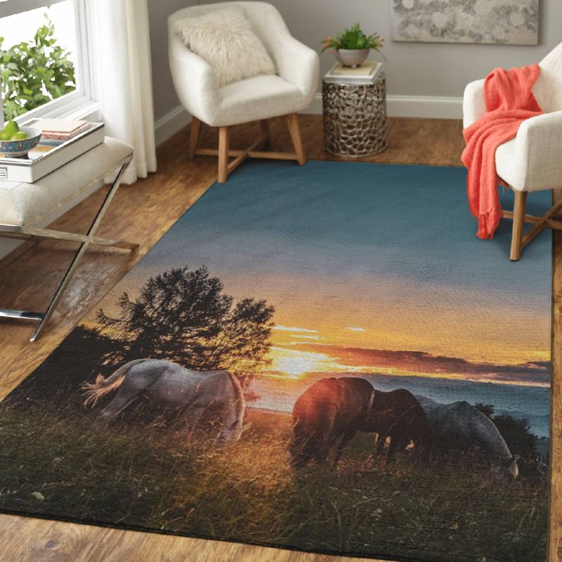 Horse on Grass Fields  – Animals Area Rug Carpet