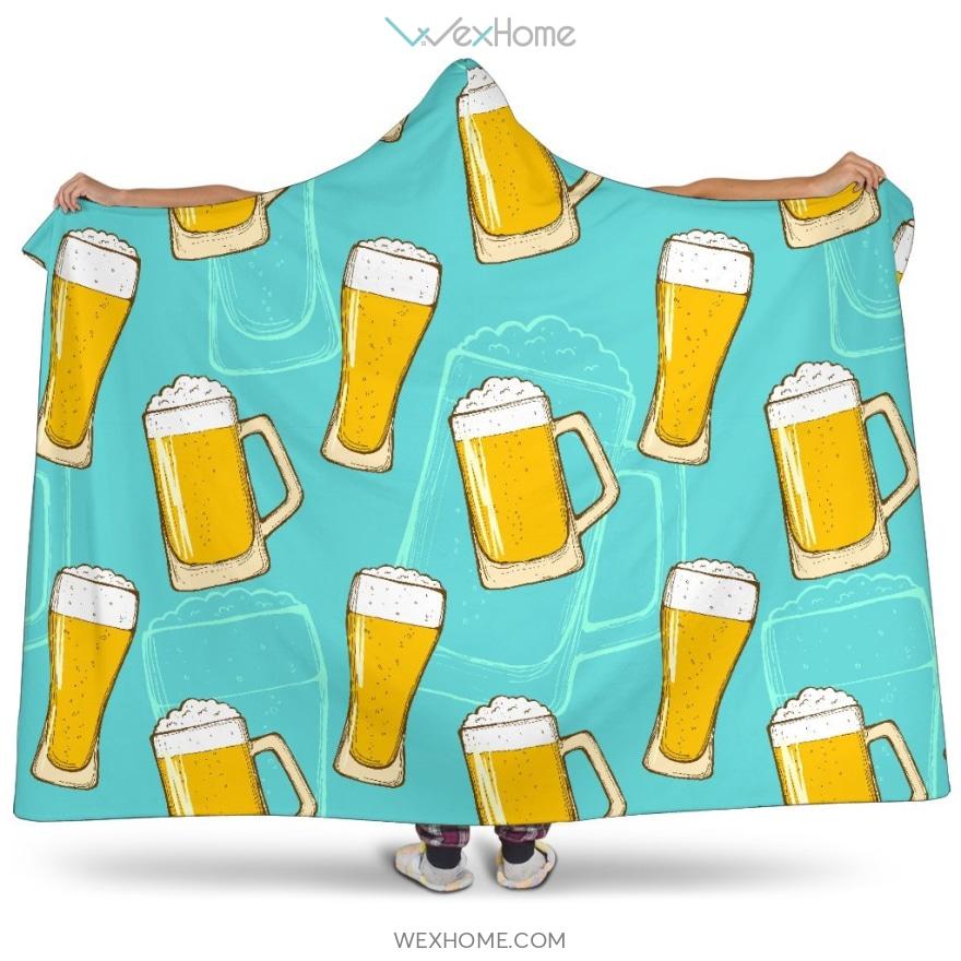 Beer Pattern Green Background Hooded Blanket