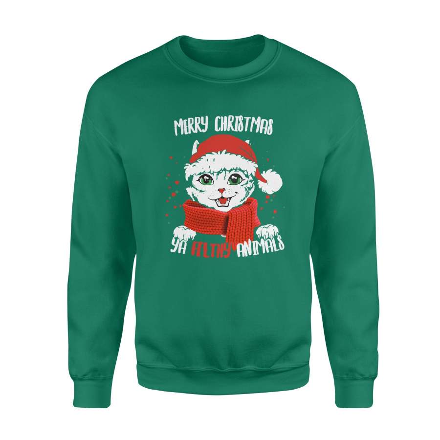 Ya Filthy Animals Cat Merry Christmas Sweatshirt