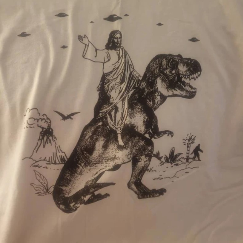 Jesus Riding Dinosaur UFO Tee Shirt Outfits