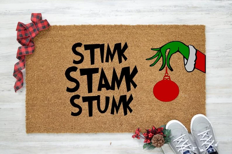 Stink Stank Stunk Grinch Mat Easy Clean Welcome DoorMat | Felt And Rubber | 40×60 cm | 45×75 cm | 60×90 cm | Colorful | DO1551