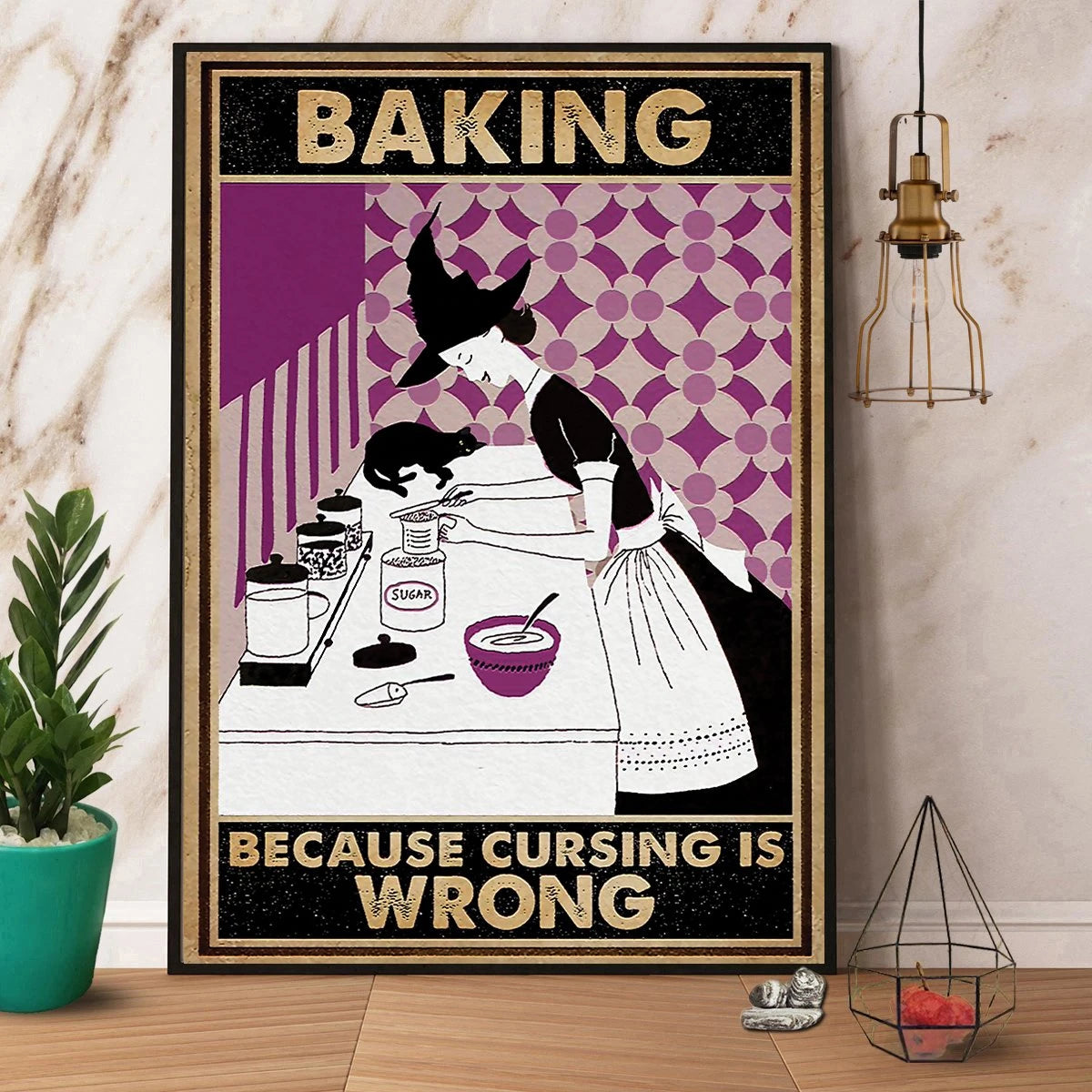 Cat & Witch Baking Because Cursing Is Wrong Halloween Canvas Prints Poster Wall Art