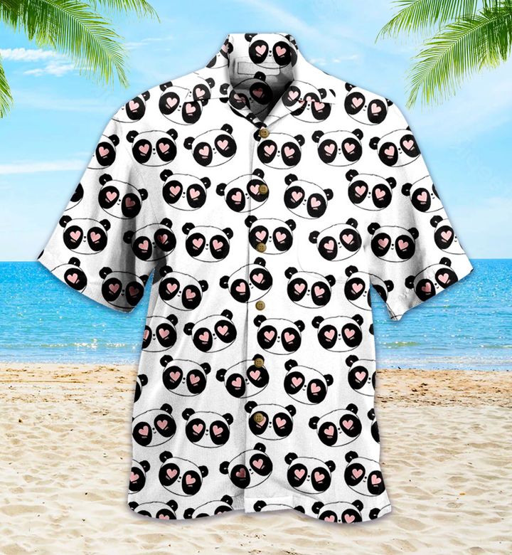 Panda With Heart Eyes Patterns 3D Hawaiian Shirt