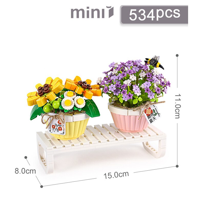 Mini 3D Flowers Potted Plants Building Block DIY Home Decoration Immortal Flower Assembly Children Toys For Girls Christmas Gift alx