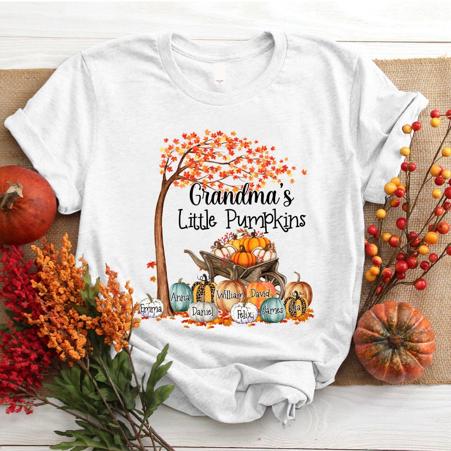 Personalized Grandma’S Little Pumpkins Shirt, Grandma Halloween Shirt, Grandma Shirt With Grandkid Names