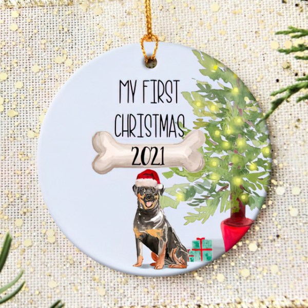 Personalized Rottweiler Puppy’S First Christmas Ornament, Rottweiler Dog Ornament