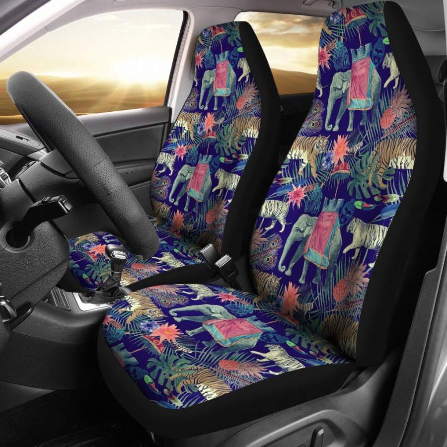 Tropical Palm Leave Peacock Tiger Elephant Universal Fit Car Seat Cover