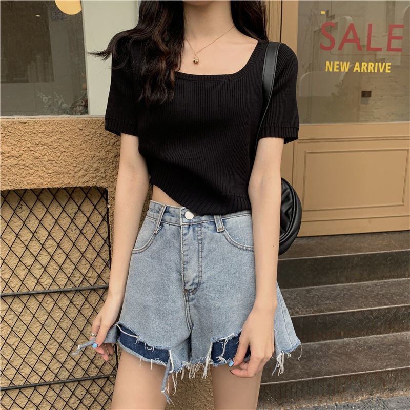 T-shirt women’s thin section 2021 spring and summer new short knitted sweater top one alx