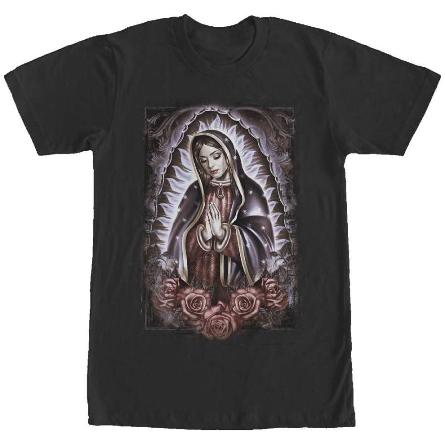 Aztlan Men’s Virgin Mary Rose Prayer  T Shirt Black S