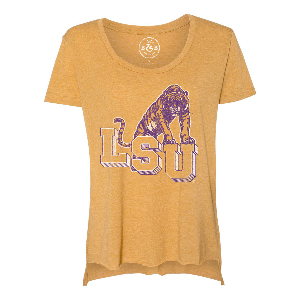 B&B Dry Goods LSU Tigers Retro Step Festival Scoop T-Shirt – Gold