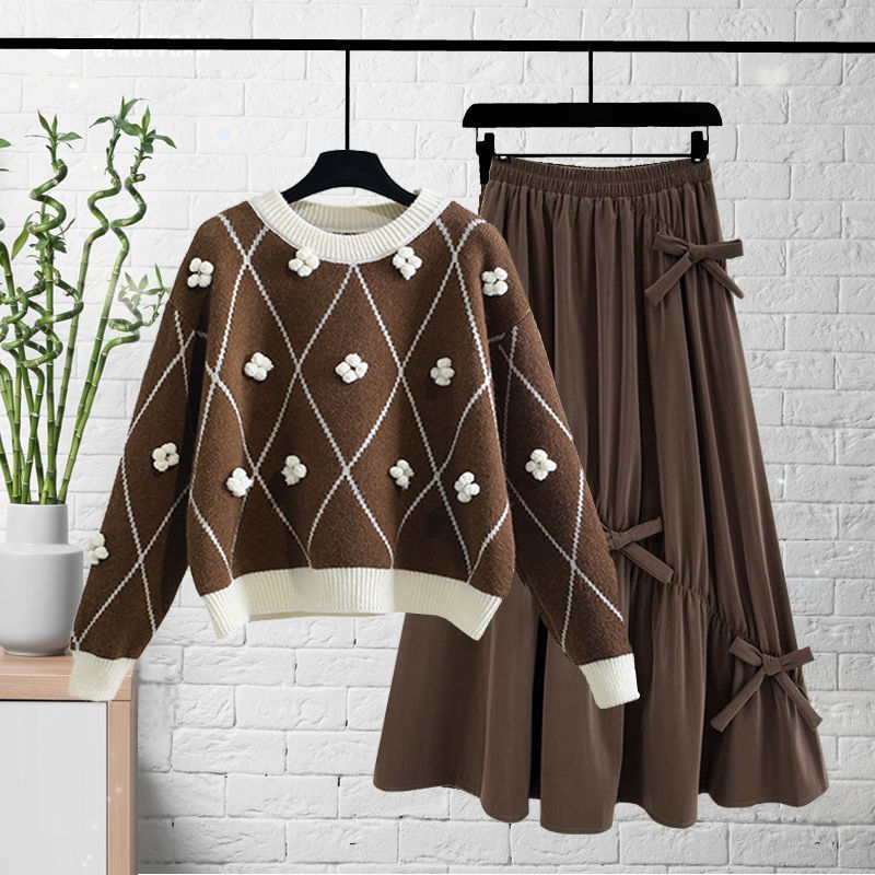 2 Piece Set Women Runway Designer Brand Sweater Pullover and Mesh Long Skirt Vintage 2022 Knitted Skirts Womens Outfits E334 alx