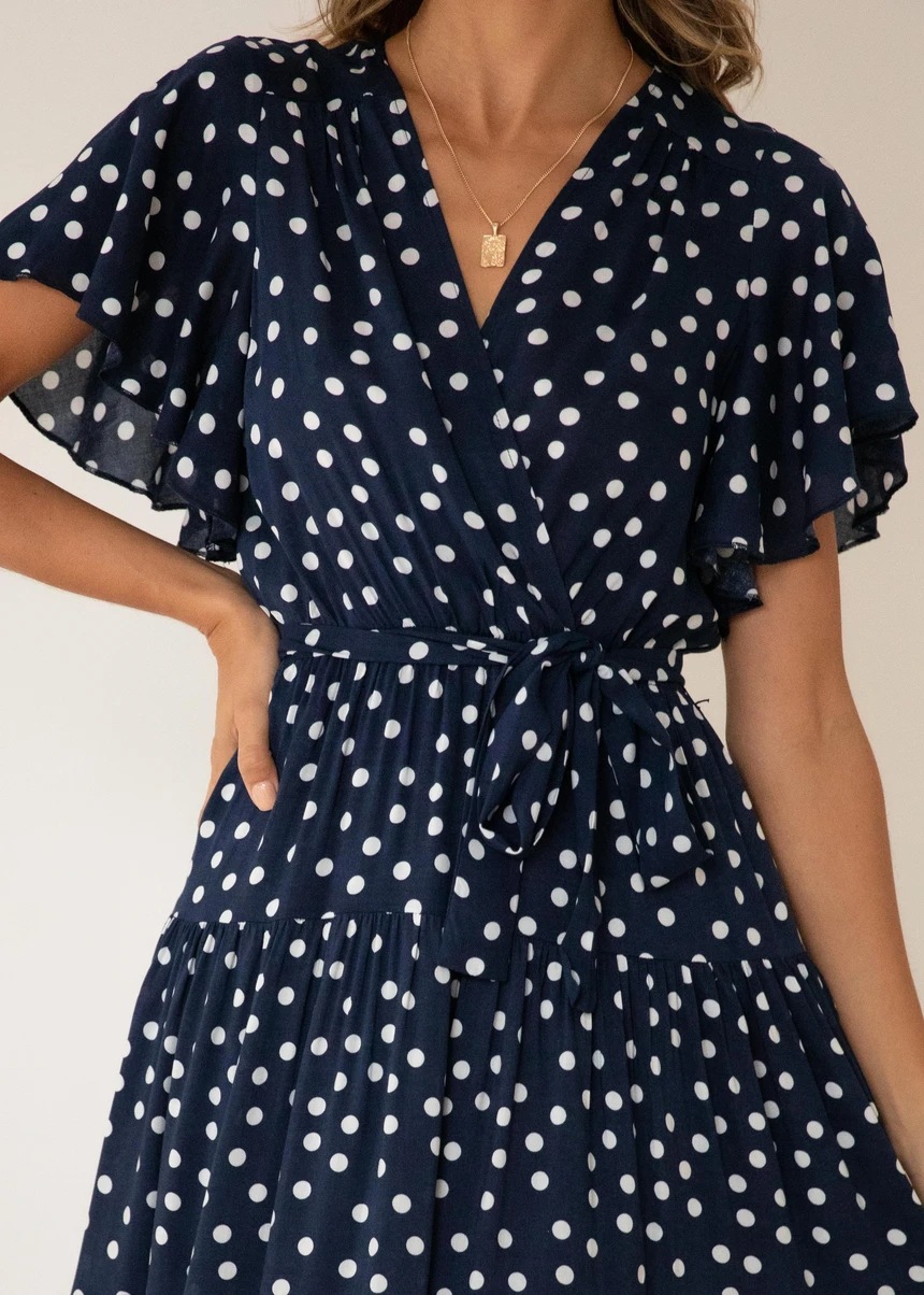 Boho Style Polka Dot Print Maxi Hippie Dress V Neck Short Sleeve Beach Dress Bohemian Style Mujer Vestidos Woman Dress 2022 alx