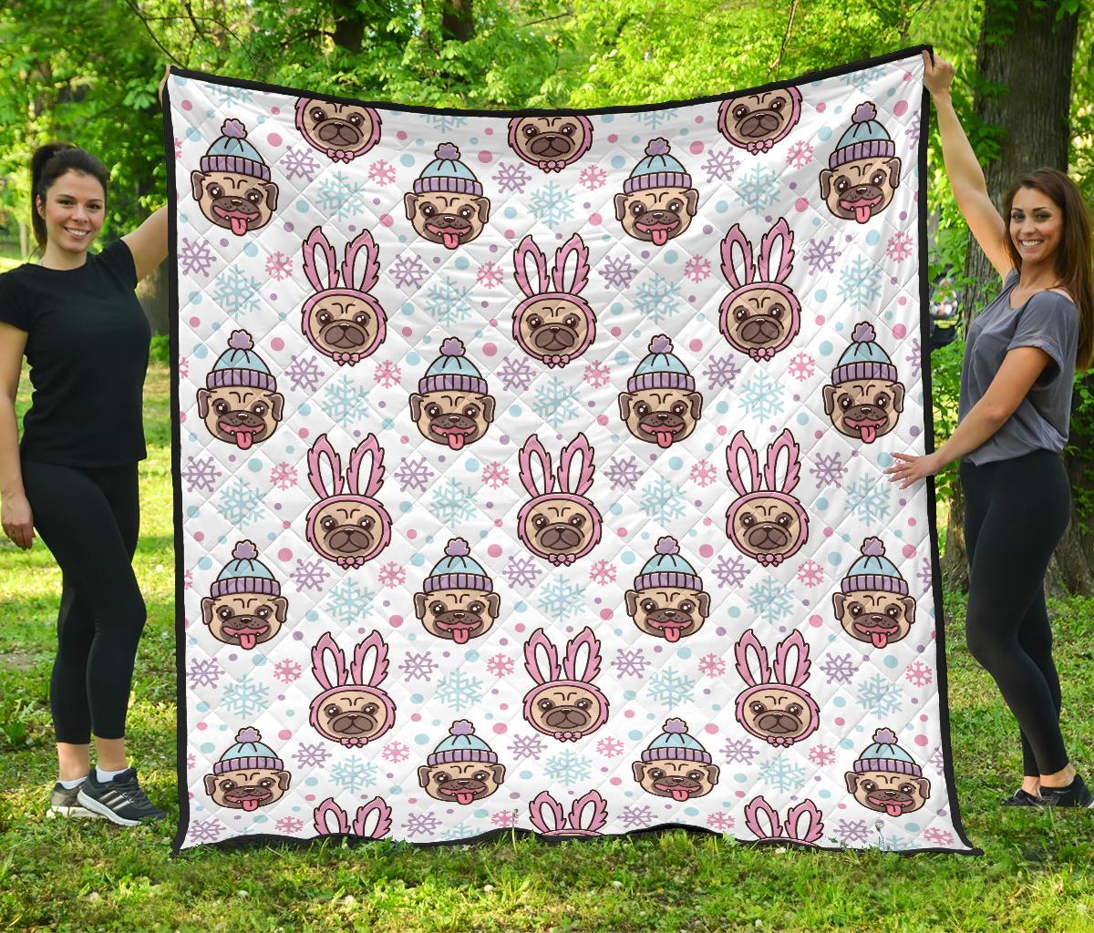 Cute Pug Hat Rabbit Costume Pattern Premium Quilt