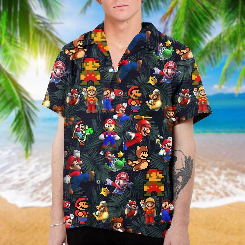 Super Mario For Men And Women Graphic Print Short Sleeve Hawaiian Casual Shirt