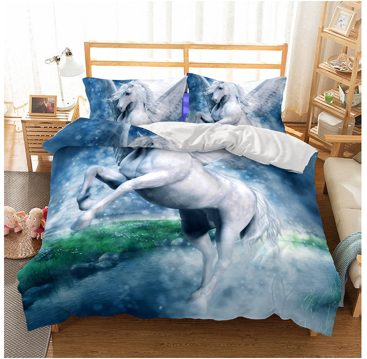 3D Cartoon Kids Fly Unicorn Bedding Set Quilt Cover Quilt Duvet Cover ,Pillowcases Personalized  Bedding,Queen, King ,Full, Double 3 Pcs