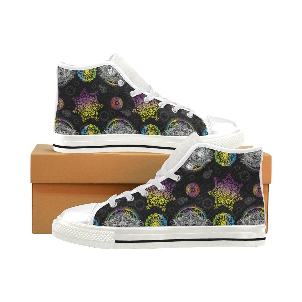 Lotus And Mandalas White Men Classic High Top Canvas Shoes