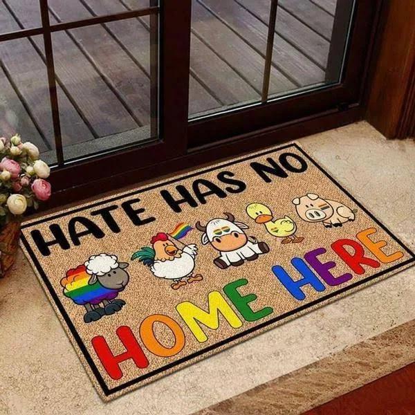 Hate Has No Home Here Chicken Sheep Animal Doormat Welcome Mat Farm Rug Farmer House Decor Housewarming Gift Gift For Famer Friend Family Gift For Farm Animal Lovers