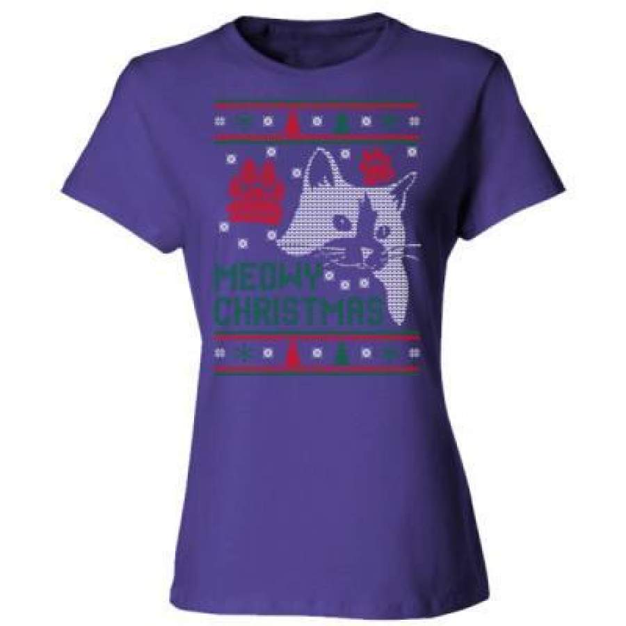 AGR Meowy Christmas Cat Ugly Christmas Sweater Xmas – Ladies’ Cotton T-Shirt