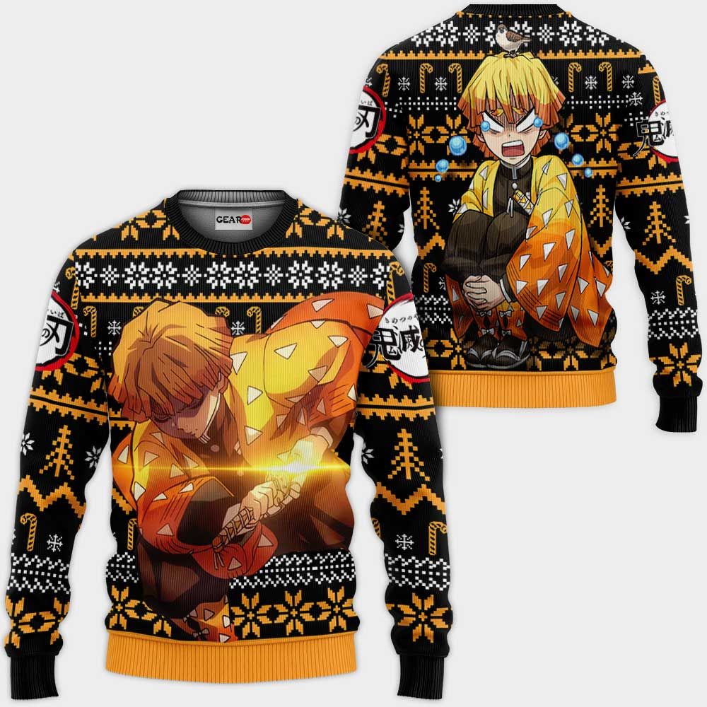 Zenitsu Ugly Christmas Sweater Custom Anime Demon Slayer Xmas Gifts