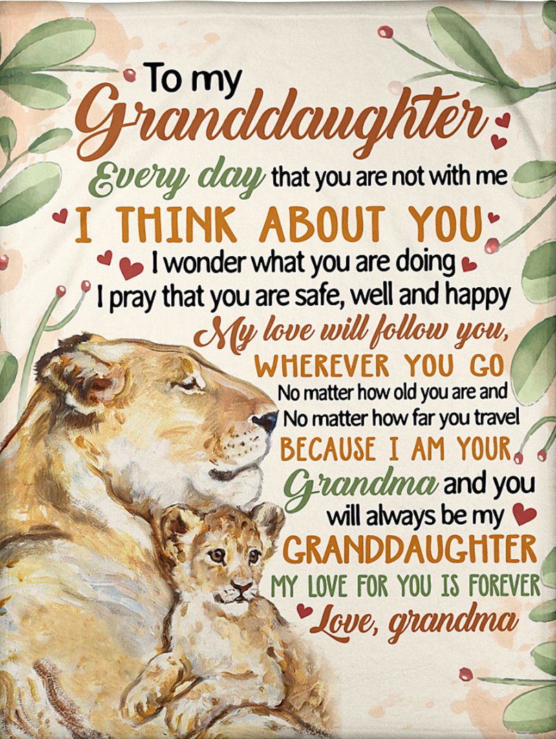 To My Granddaughter Fleece Blanket, Personalized Birthday Gift For Granddaughter From Grandma Blanket, Lions Watercolors Blanket