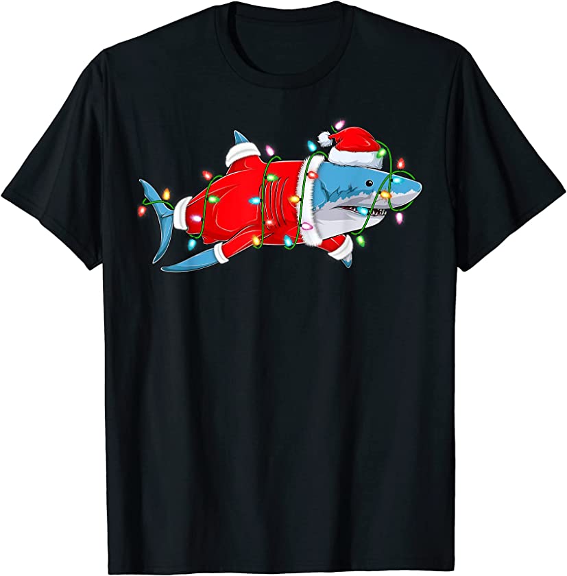 Shark Fish Lover Christmas Lights Santa Merry Sharkmas Xmas T-Shirt