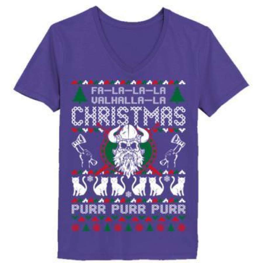 AGR Fullalla Valhalla Ugly Sweater Christmas – Ladies’ V-Neck T-Shirt