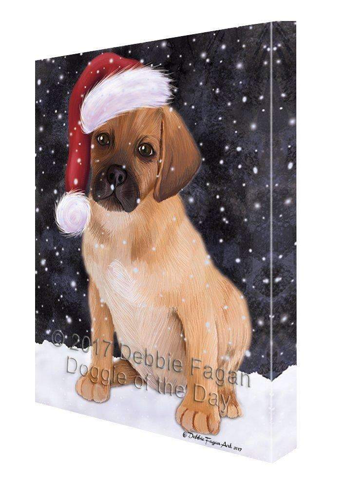 Let It Snow Christmas Holiday Puggle Puppy Dog Wearing Santa Hat Canvas Wall Art D251