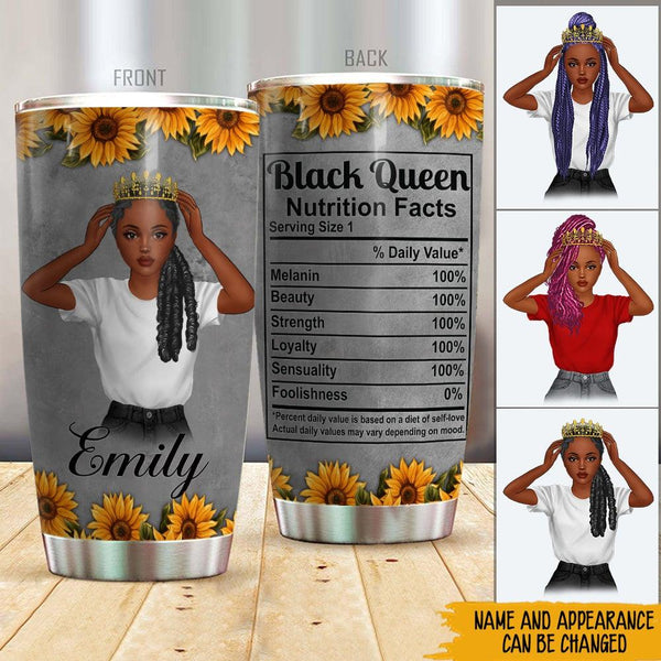 Black Woman Custom Tumbler Black Queen Nutrition Facts Personalized Gift