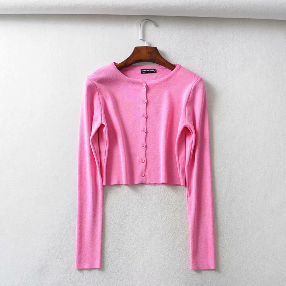 vintage korean Fall 2020 kawaii cropped cardigans women knit crop sweater top pink black sexy sweaters cute knitted sweater alx