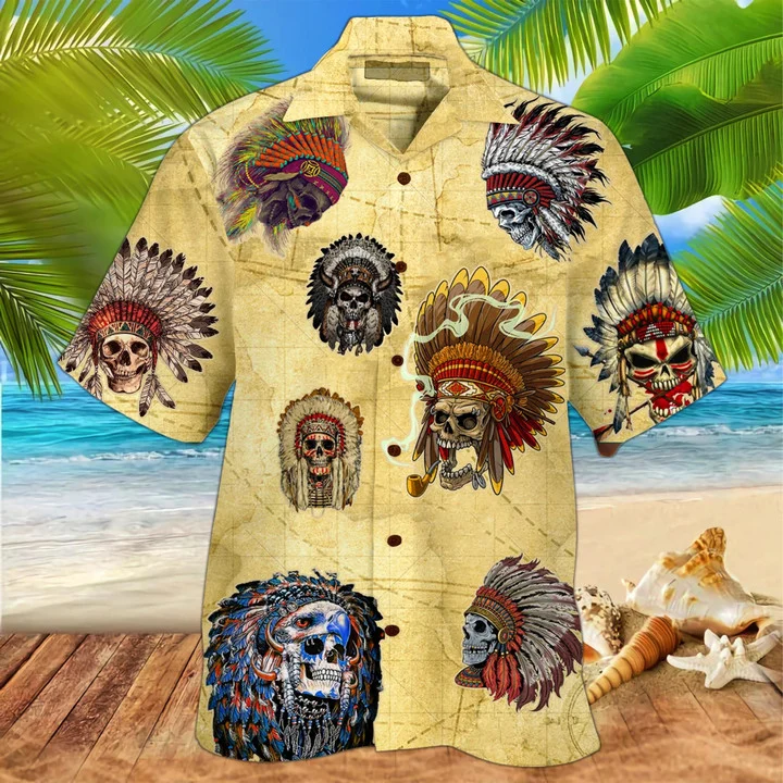 Awesome Mexican Skull Native Yellow Background Hawaii Shirt Ha63860