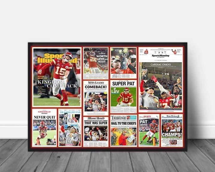 Kansas City Chiefs Super Bowl Liv 2020 Champions Newspaper Headlines Poster Canvas poster canvas poster canvas