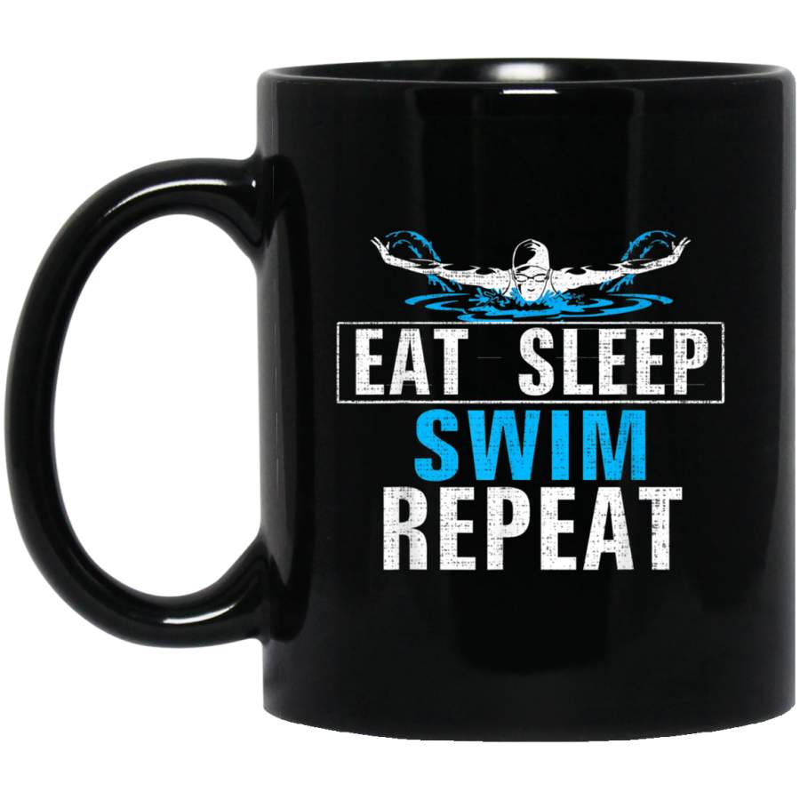 Vintage Eat Sleep Swim Repeat Funny Swimer Black Mug