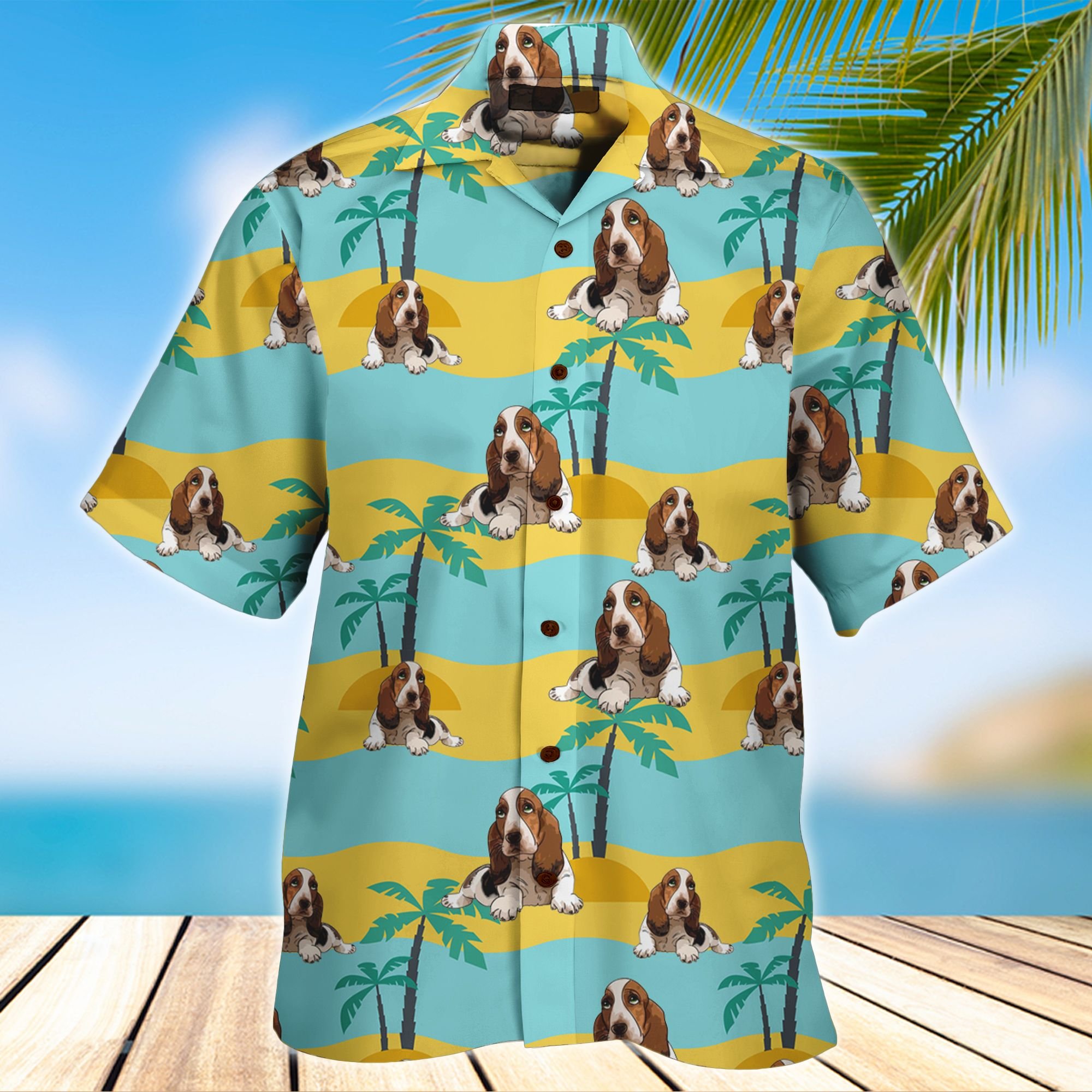 Basset Hound Yellow 3D All Over Printed Hawaiian Shirt And Short