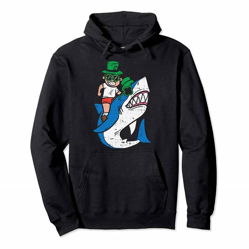 Boy Riding Irish Shark Funny St Patricks Day Kids Gift Pullover Hoodie