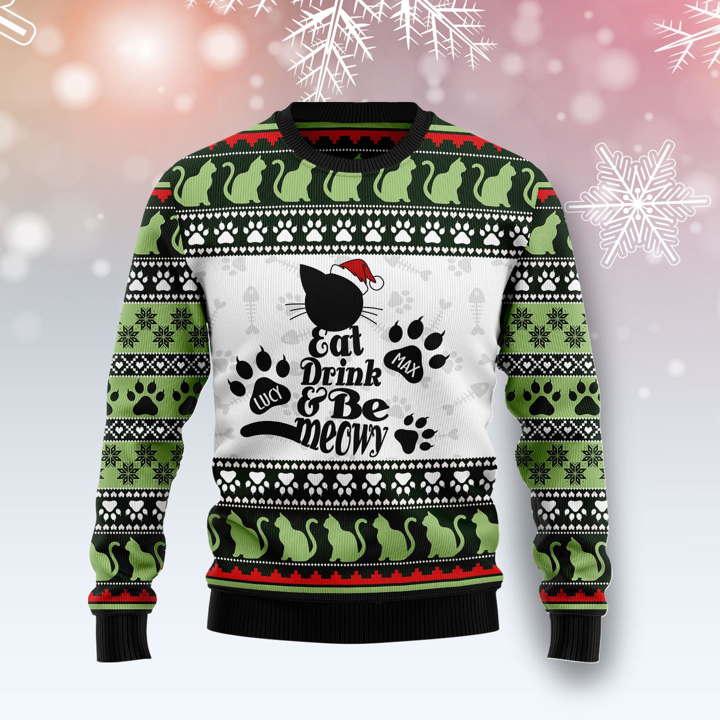 Cat Meowy TY1410 Personalized Ugly Christmas Sweater