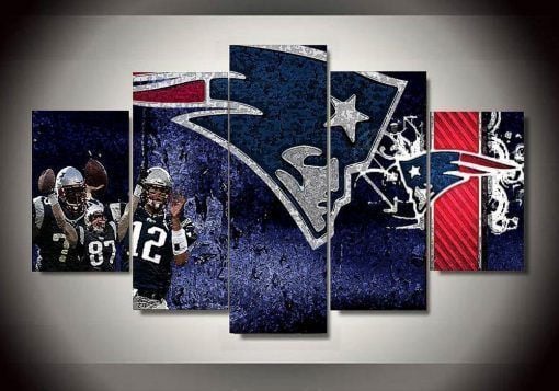 New England Patriots 5 Football 5 Panel Canvas Art Wall Decor