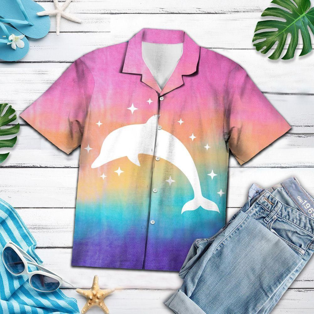 Dolphin Aloha Hawaiian Shirt Colorful Short Sleeve Summer Beach Casual Shirt For Men And Women